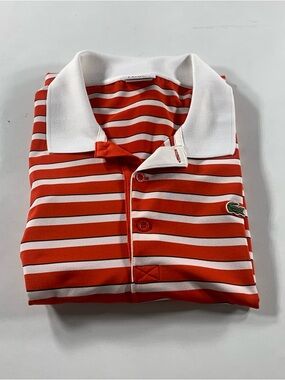 Lacoste Sport Polo Shirt Size 6 Large Neon Orange White Striped